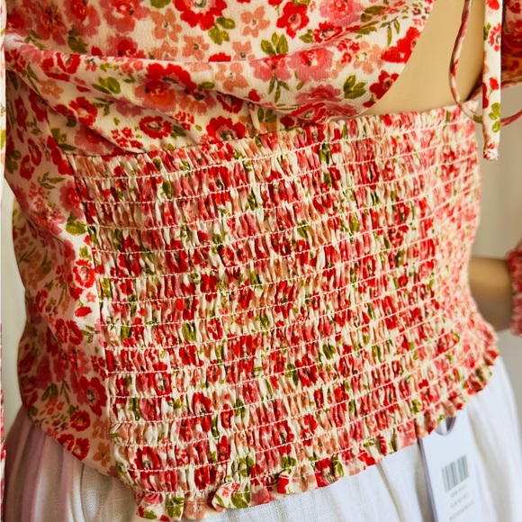 Anthropologie Lush Floral Square Neck Long Sleeve Blouse Cutout Shirred … - Picture 8 of 13